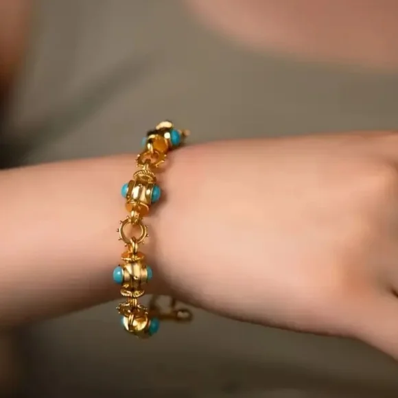 18 KT Gold Over Titanium Turquoise Bracelet - Picture 3 of 3